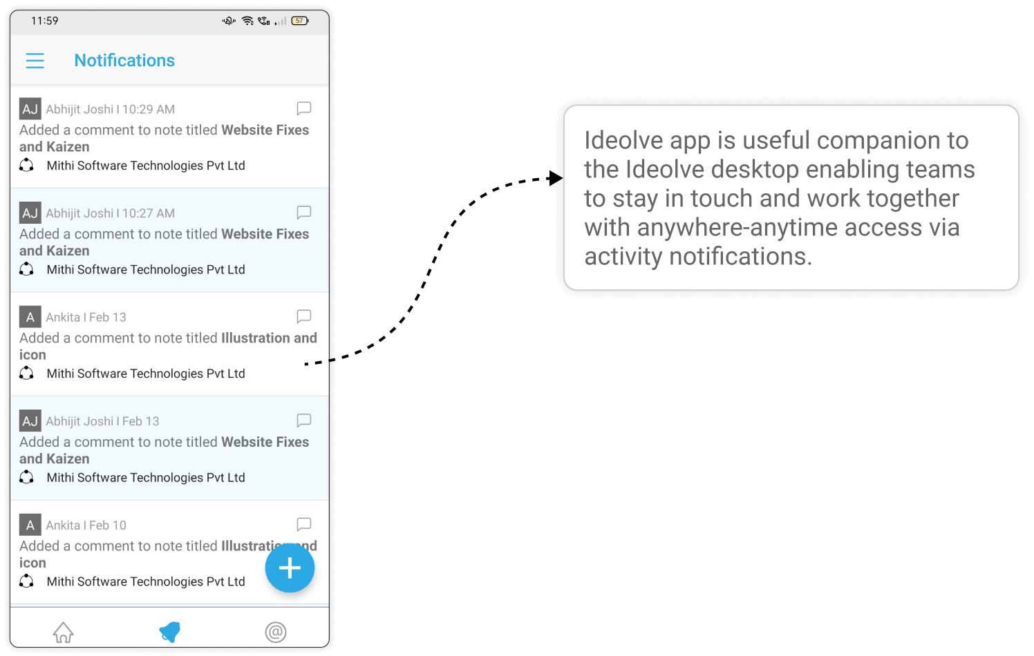 Ideolve app is useful companion to the Ideolve desktop enabling teams to stay in touch and work together with anywhere-anytime access via activity notifications.